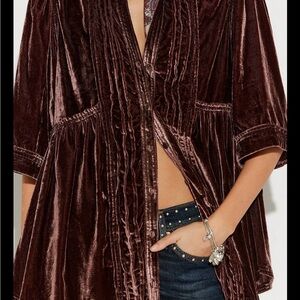 We The Free Velvet Peplum Tunic in Deep Burgundy